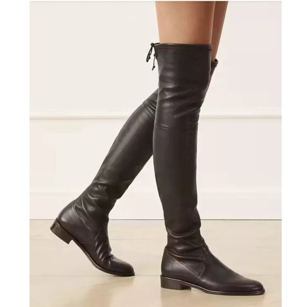 NEW Stuart Weitzman Lowland Over-the-Knee Boots-Black Leather – Small Feet